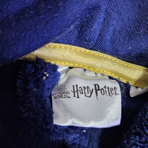 Harry Potter Hooded Pajama One Piece Unisex Kids M 7/8 Hogwarts Fleece Blue Gold - Picture 6 of 12
